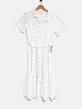 Alex Mill white cotton midi dress short sleeve embroidered flowers size medium